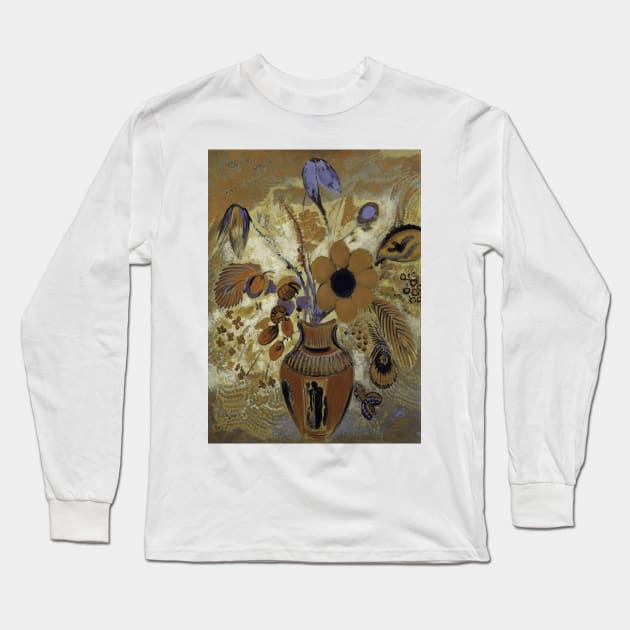 Etruscan Vase with Flowers by Odilon Redon Long Sleeve T-Shirt by Classic Art Stall